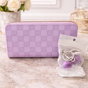💜✨Zenana Lavender Checkered Wallet + Matching Keychain Set